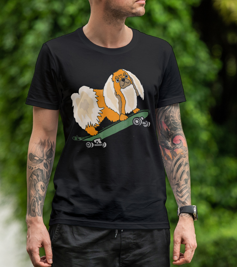Smilealottees Funny Pekingese On Skateboard T-Shirt
