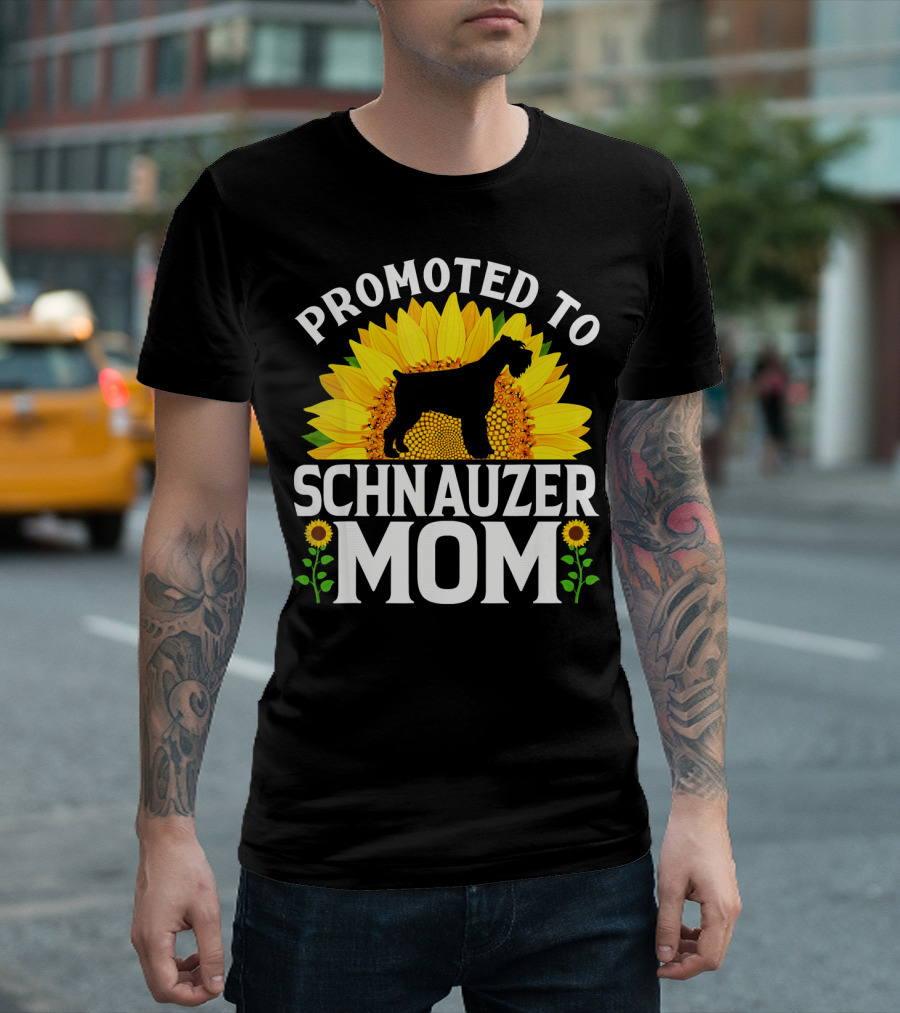Promoted To Schnauzer Mom Sunflower Dog Silhouette Flowers T-Shirt