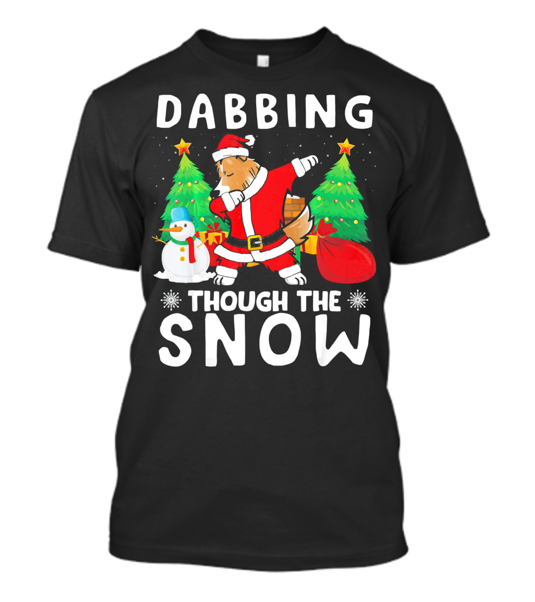 Dabbing Through The Snow Sheltie Christmas Scene T-Shirt