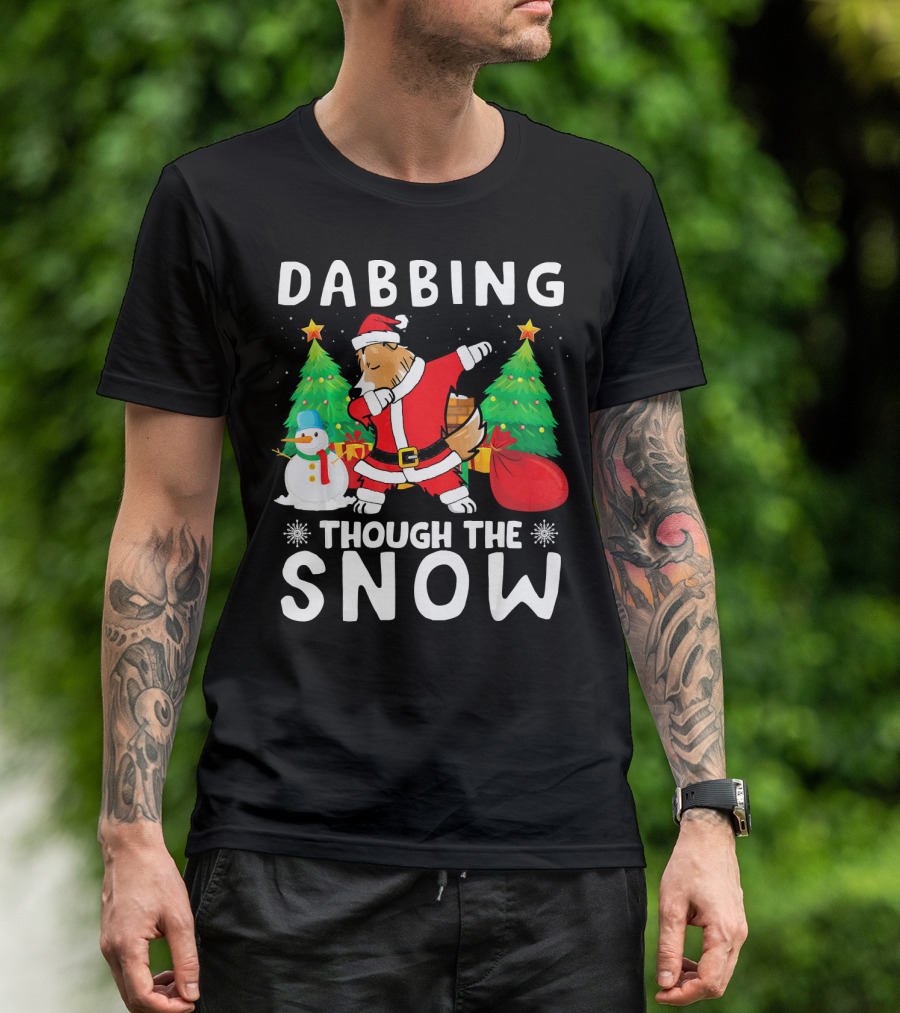 Dabbing Through The Snow Sheltie Christmas Scene T-Shirt