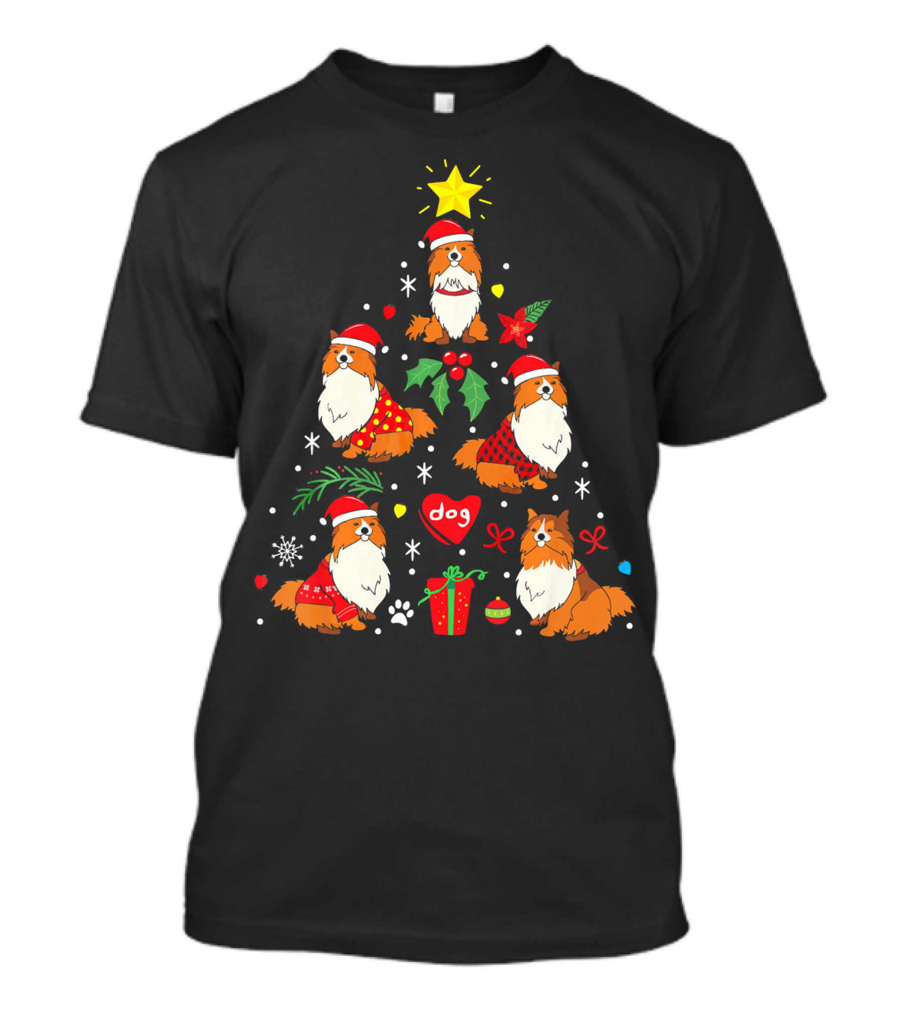 Christmas Tree Shetland Sheepdog Sheltie Santa Hat Dog T-Shirt