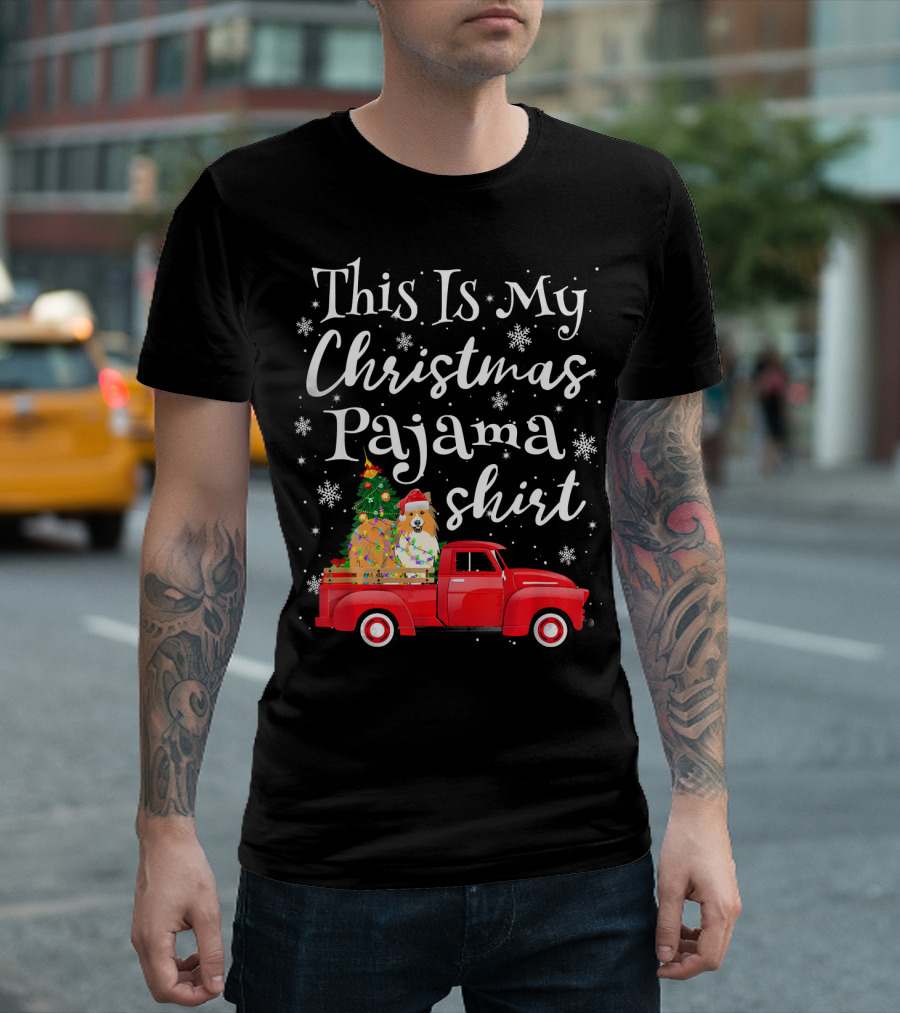 This Is My Christmas Pajama Shirt Santa Sheltie Red Truck Snowflakes T-Shirt