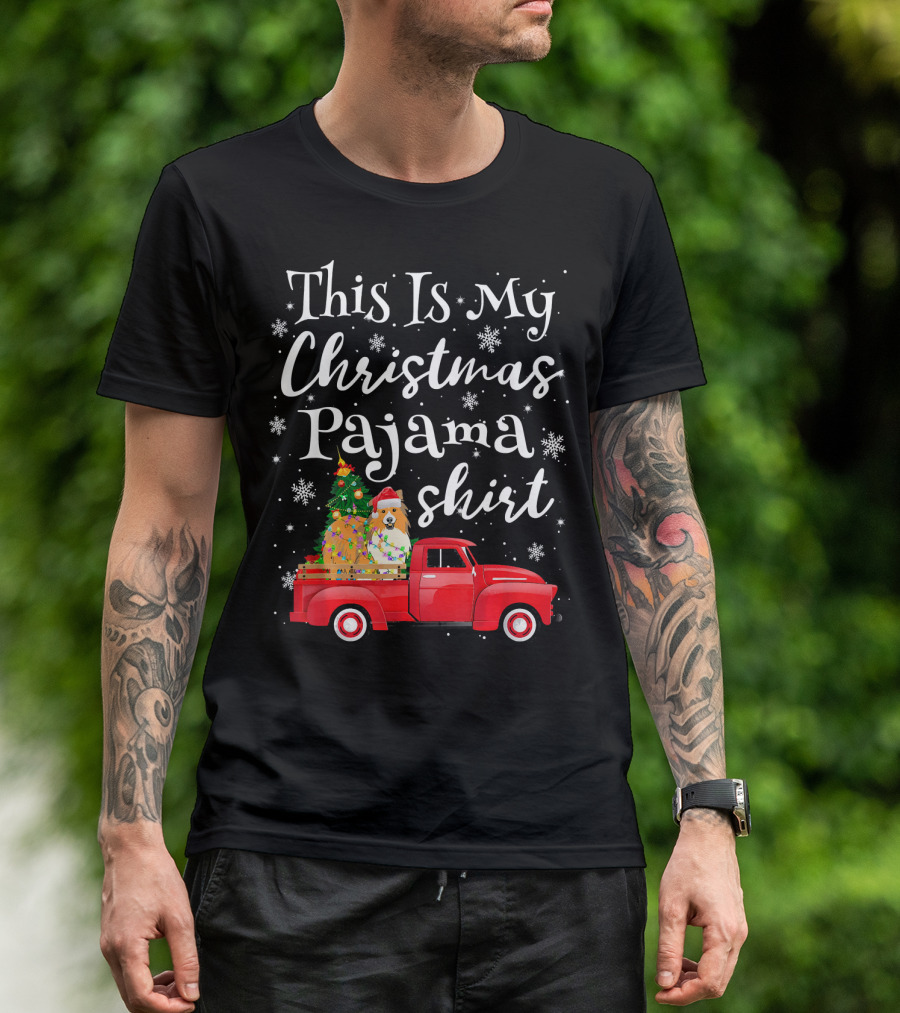 This Is My Christmas Pajama Shirt Santa Sheltie Red Truck Snowflakes T-Shirt