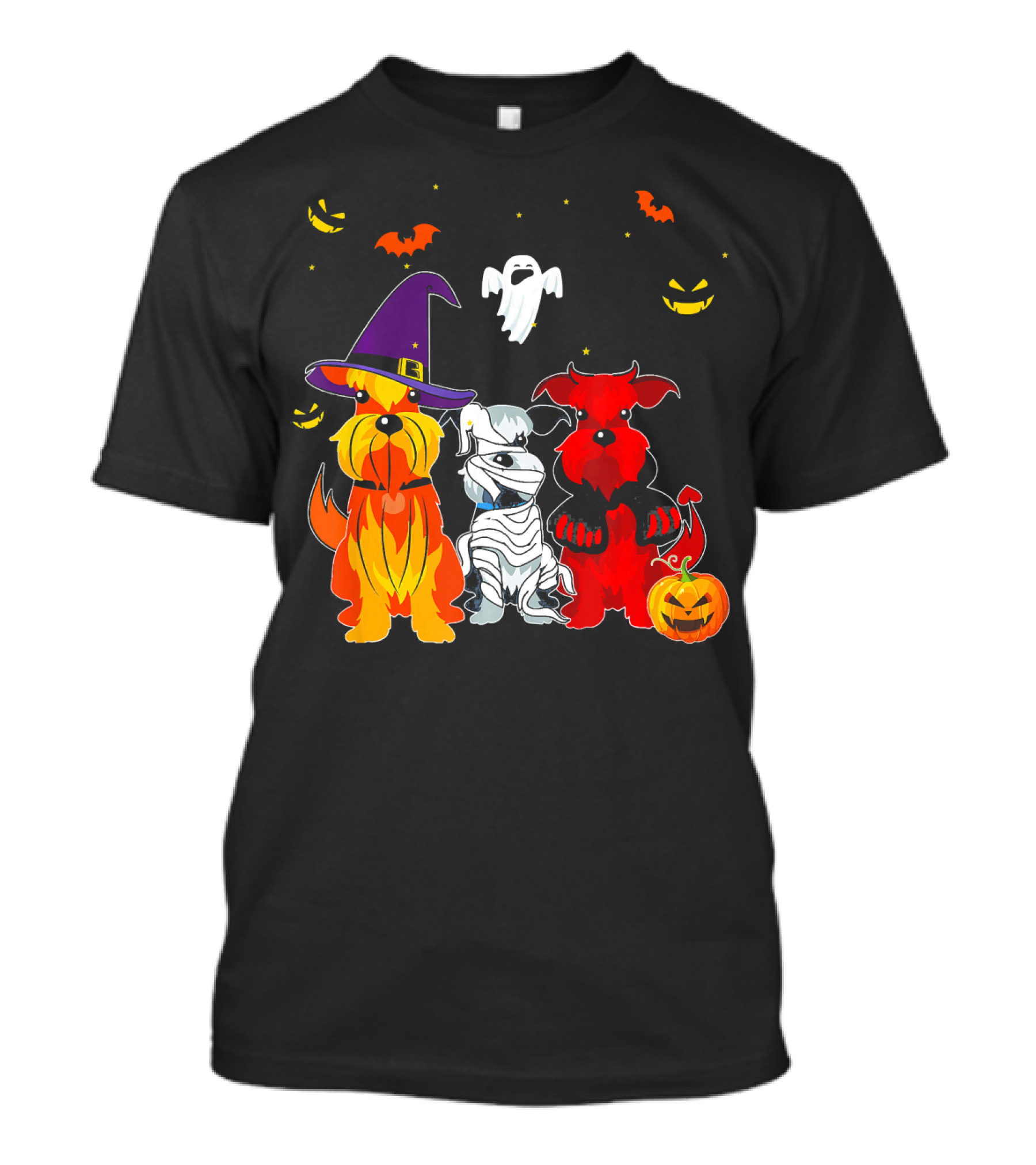 Schnauzer Halloween Witch Dog Devil Ghost Mummy Pumpkin Bats T-Shirt