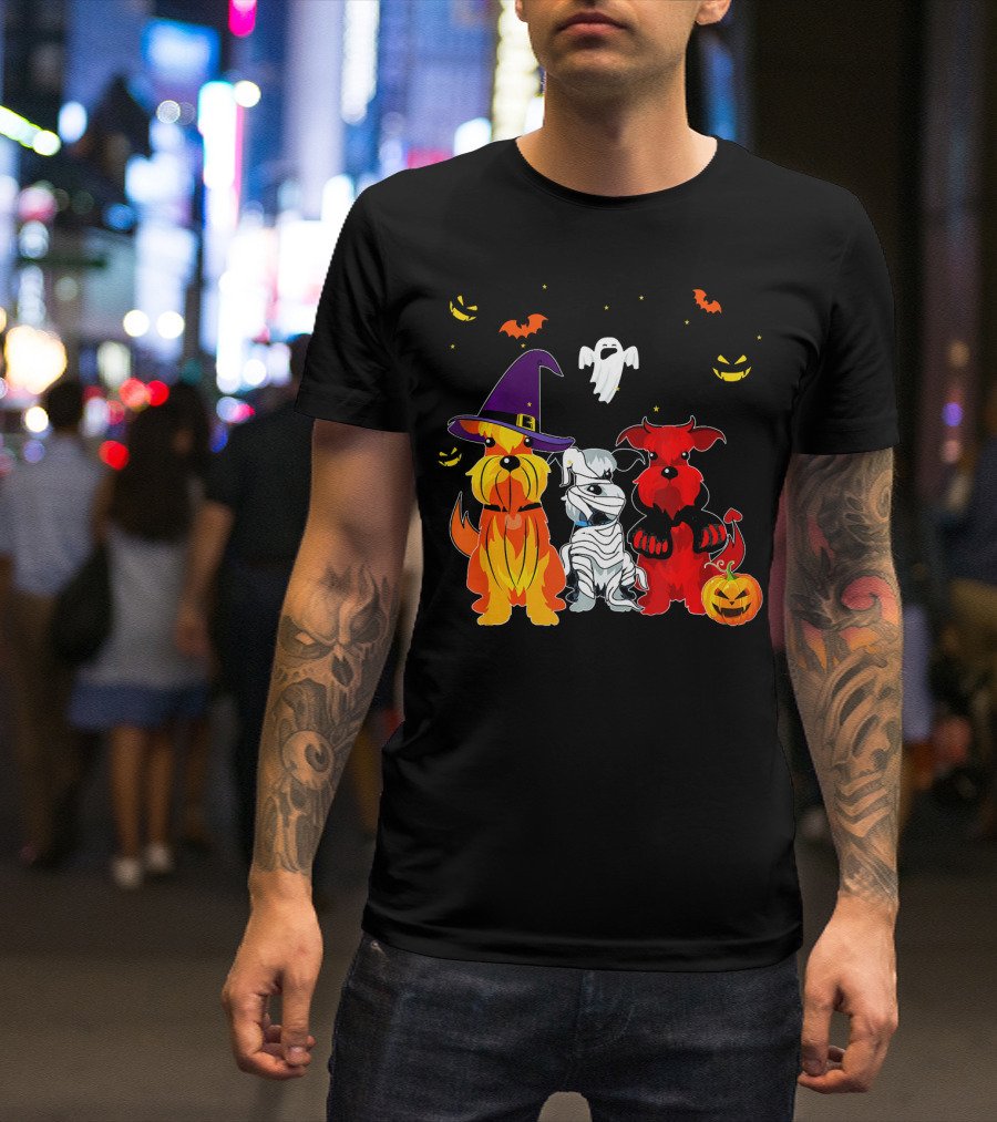 Schnauzer Halloween Witch Dog Devil Ghost Mummy Pumpkin Bats T-Shirt