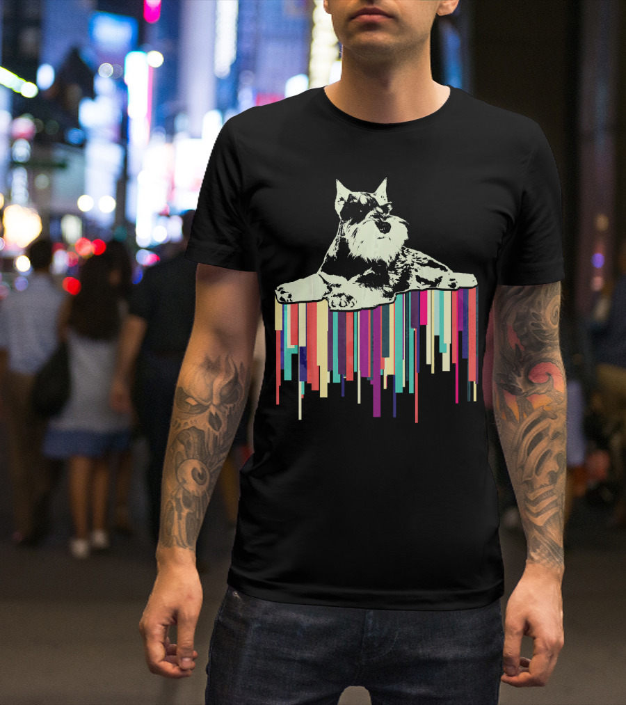 Miniature Schnauzer Over Vibrant Stripes T-Shirt