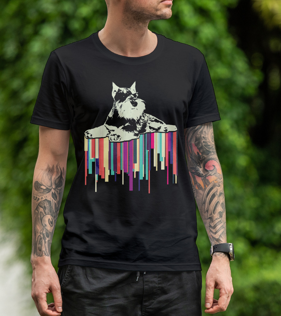 Miniature Schnauzer Over Vibrant Stripes T-Shirt