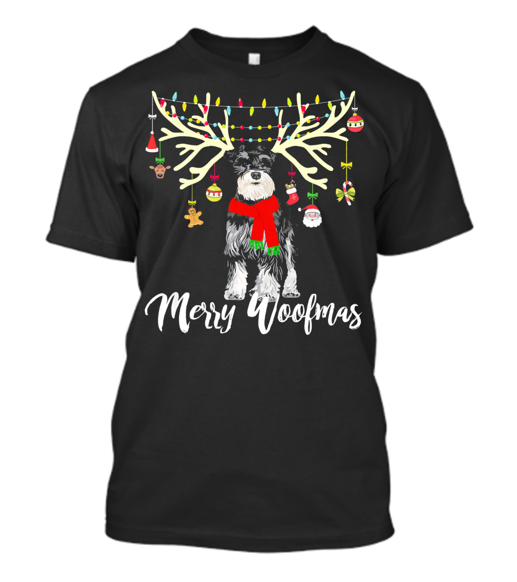 Merry Woofmas Miniature Schnauzer Reindeer Antlers Ornaments T-Shirt