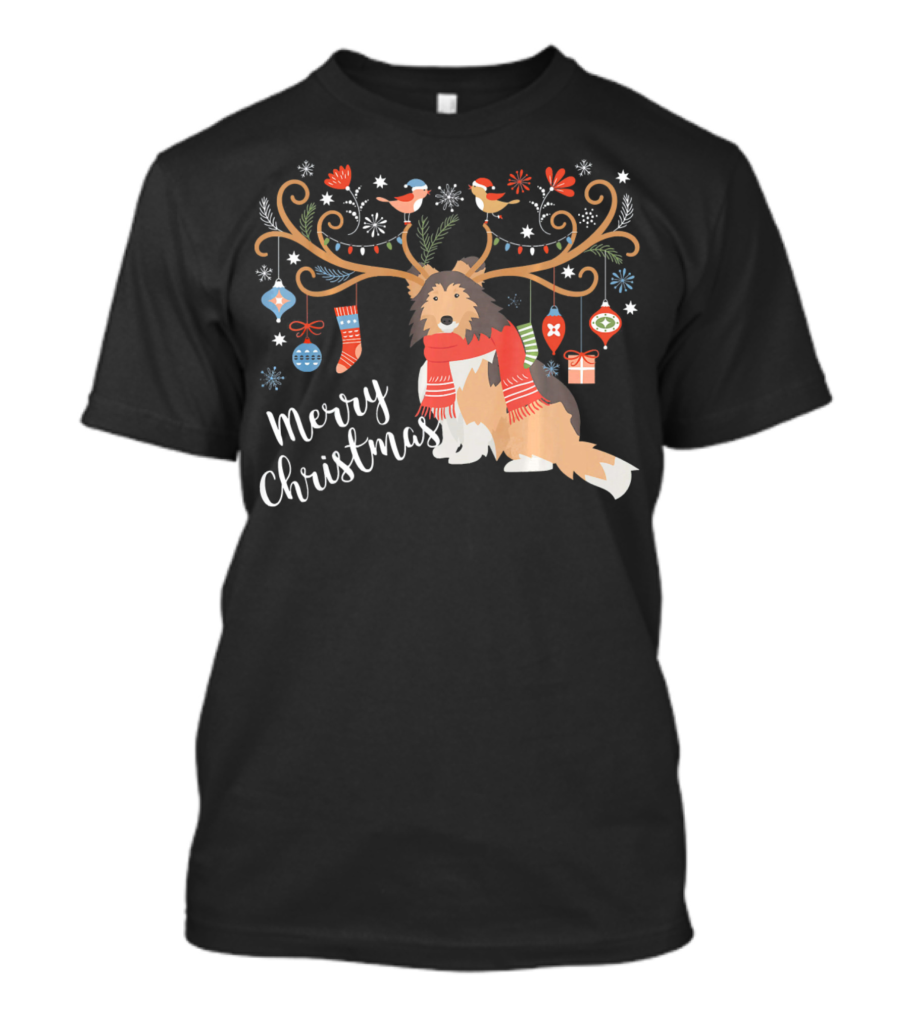 Merry Christmas Shetland Sheepdog Sheltie Holiday Decorations T-Shirt
