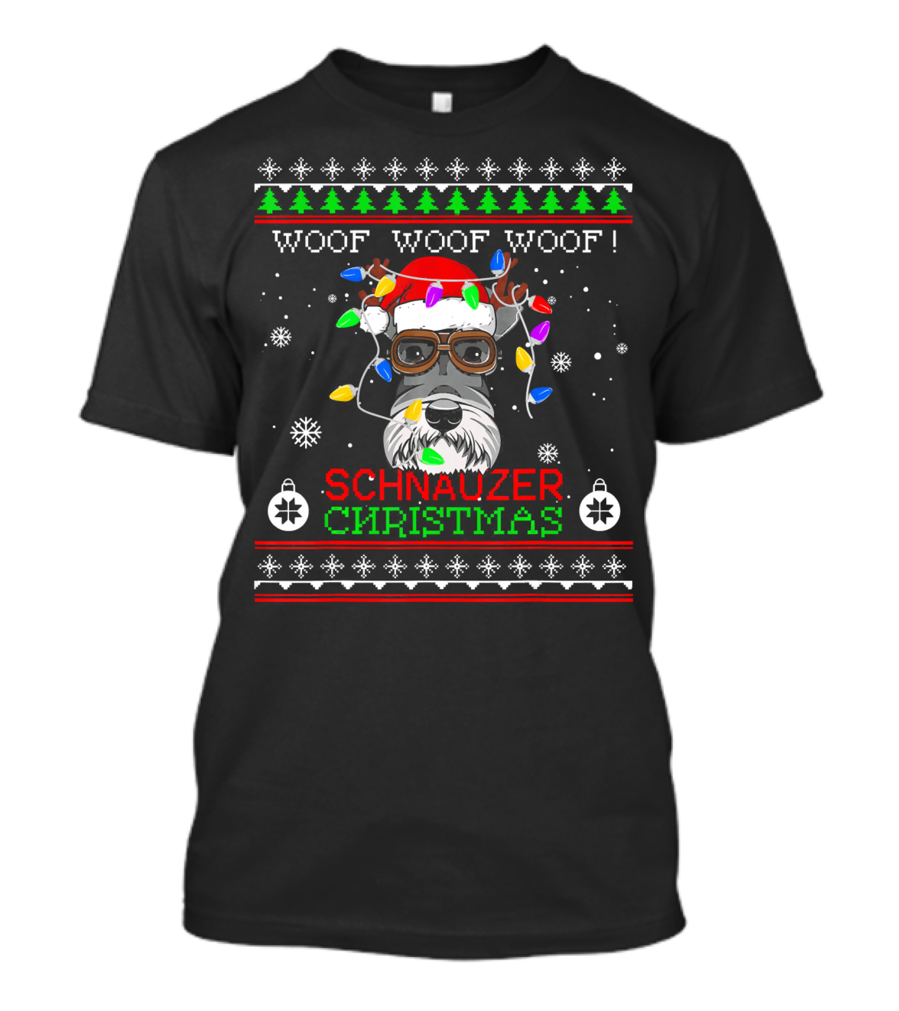 Schnauzer Christmas Woof Woof Woof Xmas Light T-Shirt