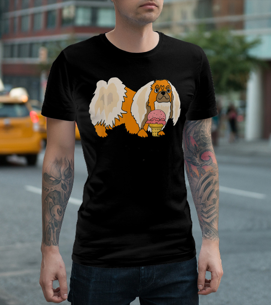 Smileteespetsa Pekingese Eating Ice Cream Funny Dog T-Shirt