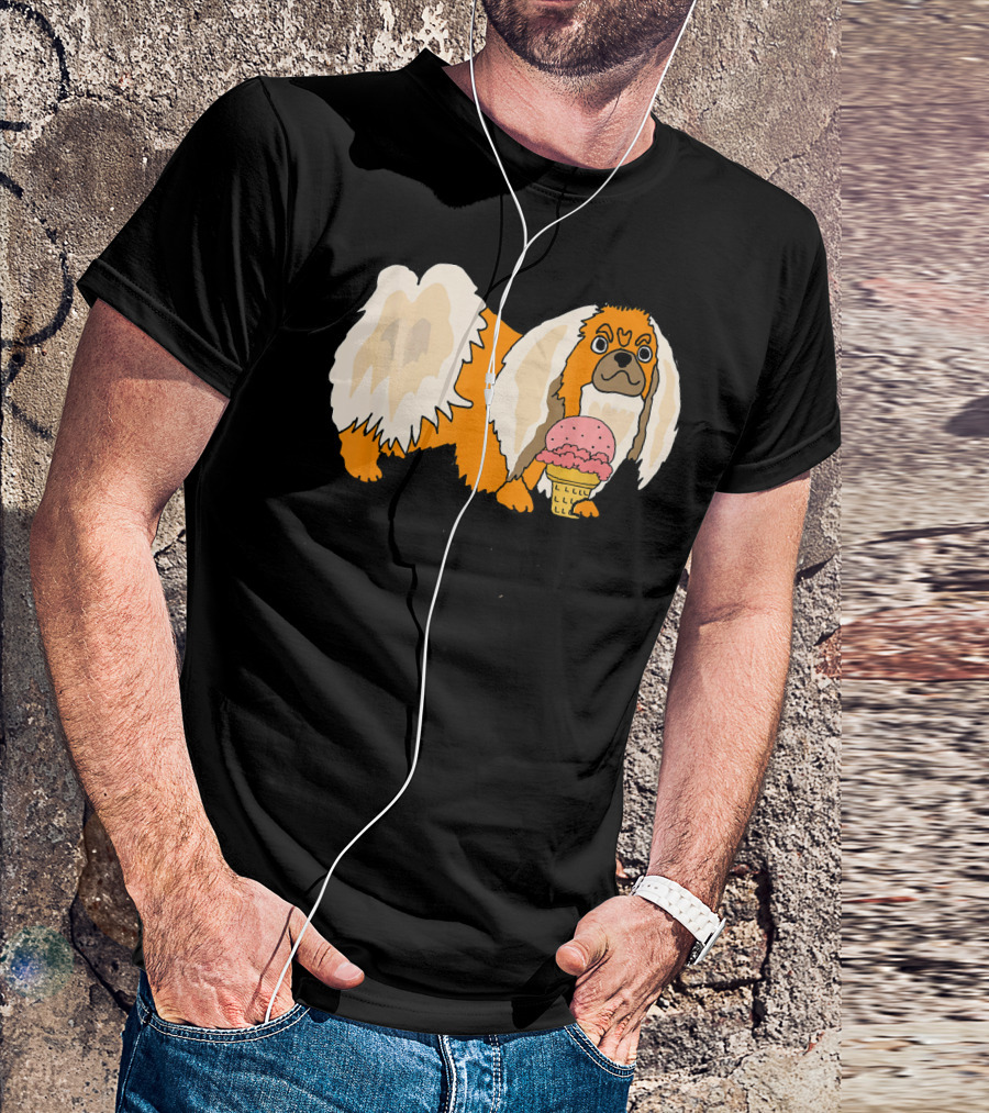 Smileteespetsa Pekingese Eating Ice Cream Funny Dog T-Shirt