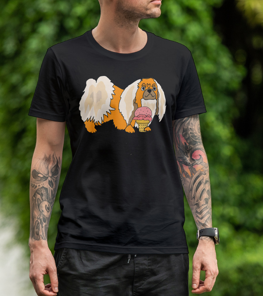 Smileteespetsa Pekingese Eating Ice Cream Funny Dog T-Shirt