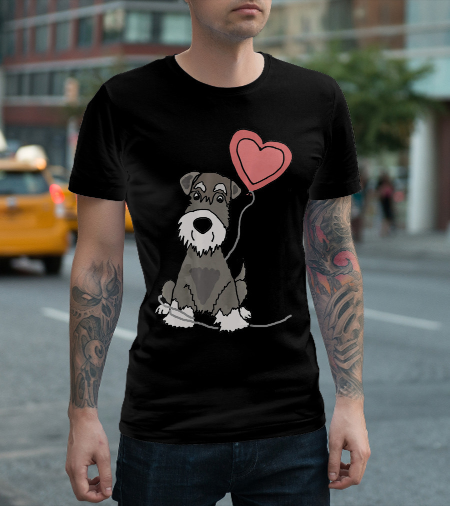 Funny Schnauzer Holding Heart Balloon SmileteesPets T-Shirt