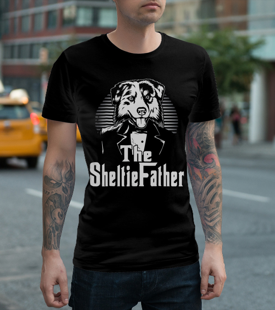 The Sheltie Father Man Dog Face Tuxedo Mafia T-Shirt