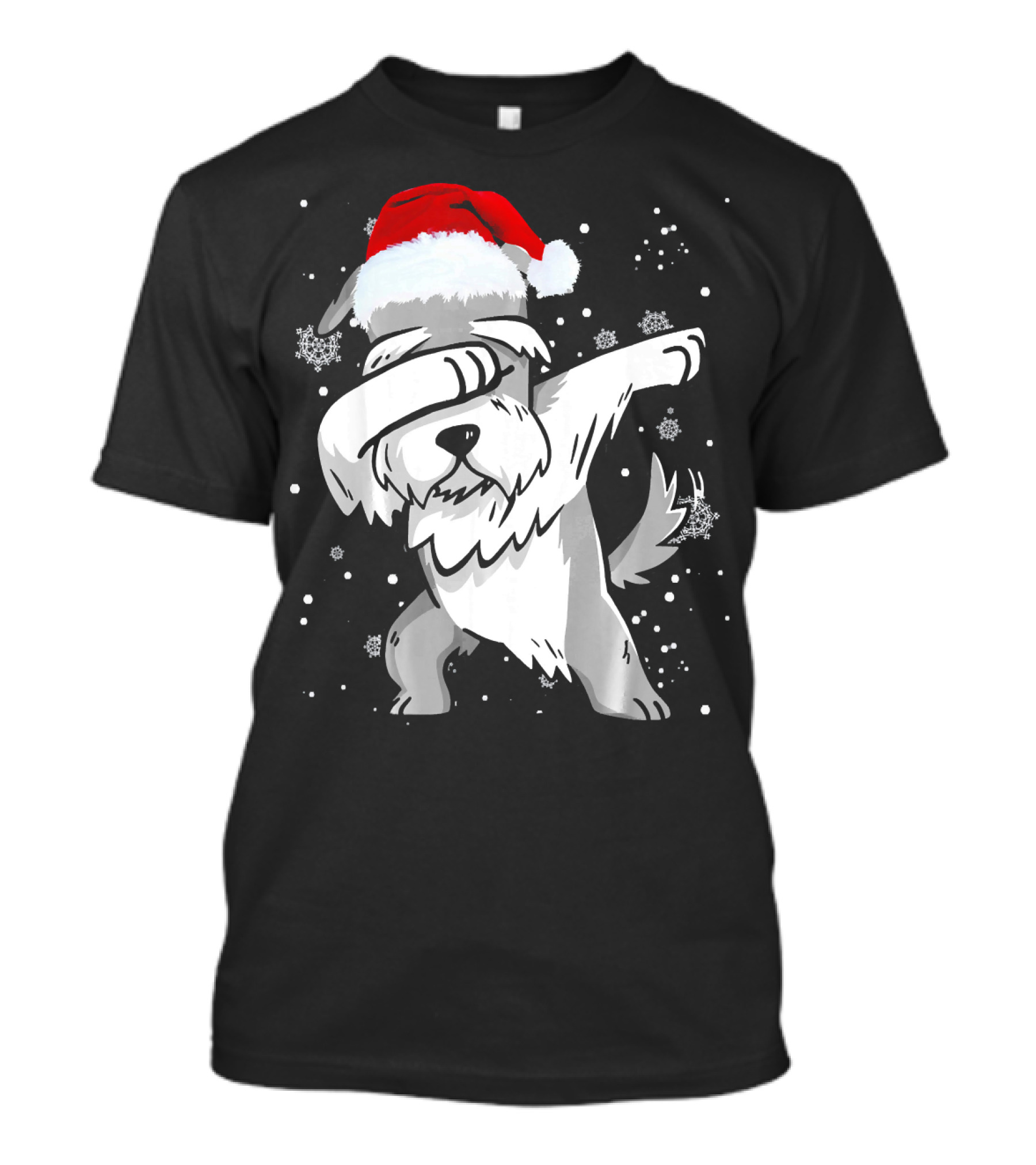 Miniature Schnauzer Dabbing Santa Hat Christmas Snowflakes T-Shirt