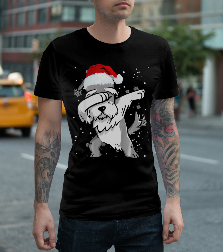 Miniature Schnauzer Dabbing Santa Hat Christmas Snowflakes T-Shirt
