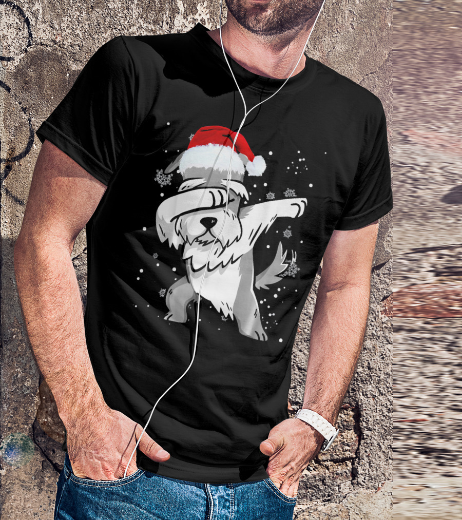 Miniature Schnauzer Dabbing Santa Hat Christmas Snowflakes T-Shirt
