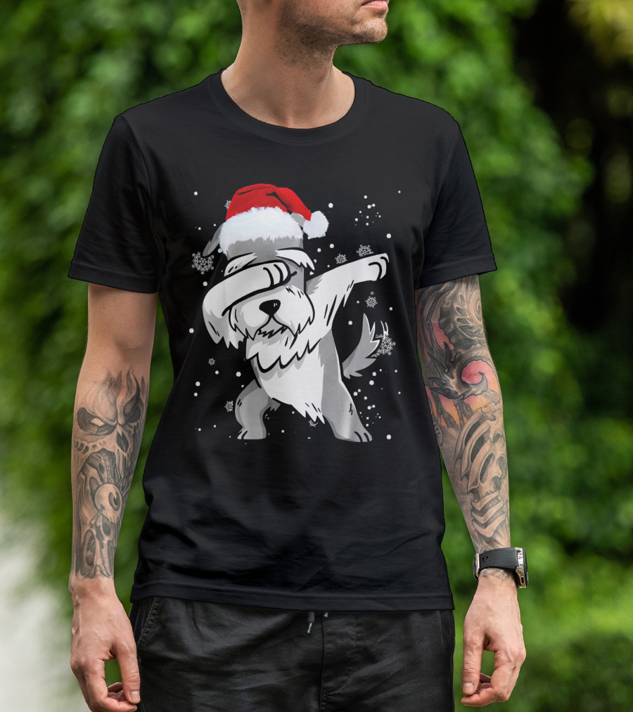 Miniature Schnauzer Dabbing Santa Hat Christmas Snowflakes T-Shirt