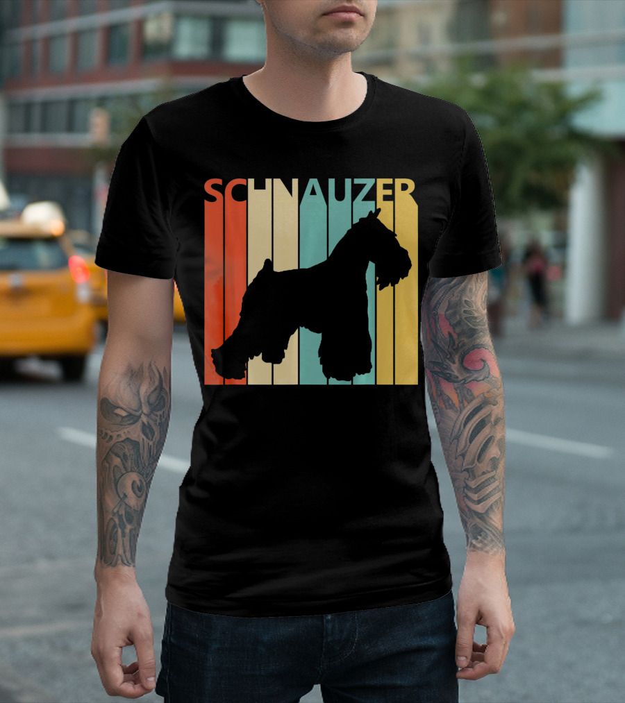 Schnauzer Colorful Retro Silhouette Stripes For Dog Dad T-Shirt