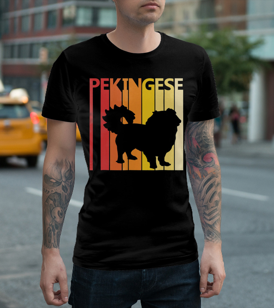 Pekingese Dog Retro Silhouette Merry Vibes T-Shirt
