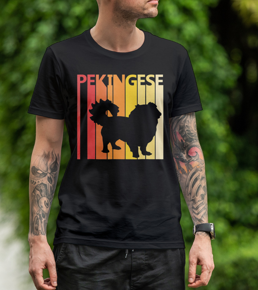 Pekingese Dog Retro Silhouette Merry Vibes T-Shirt