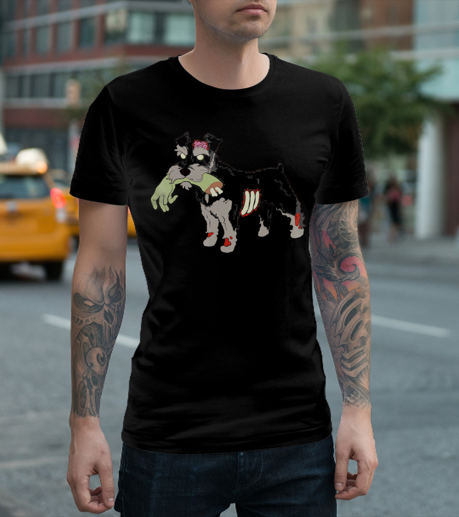 Schnauzer Zombie Dog with Glowing Eyes and Detached Limb T-Shirt
