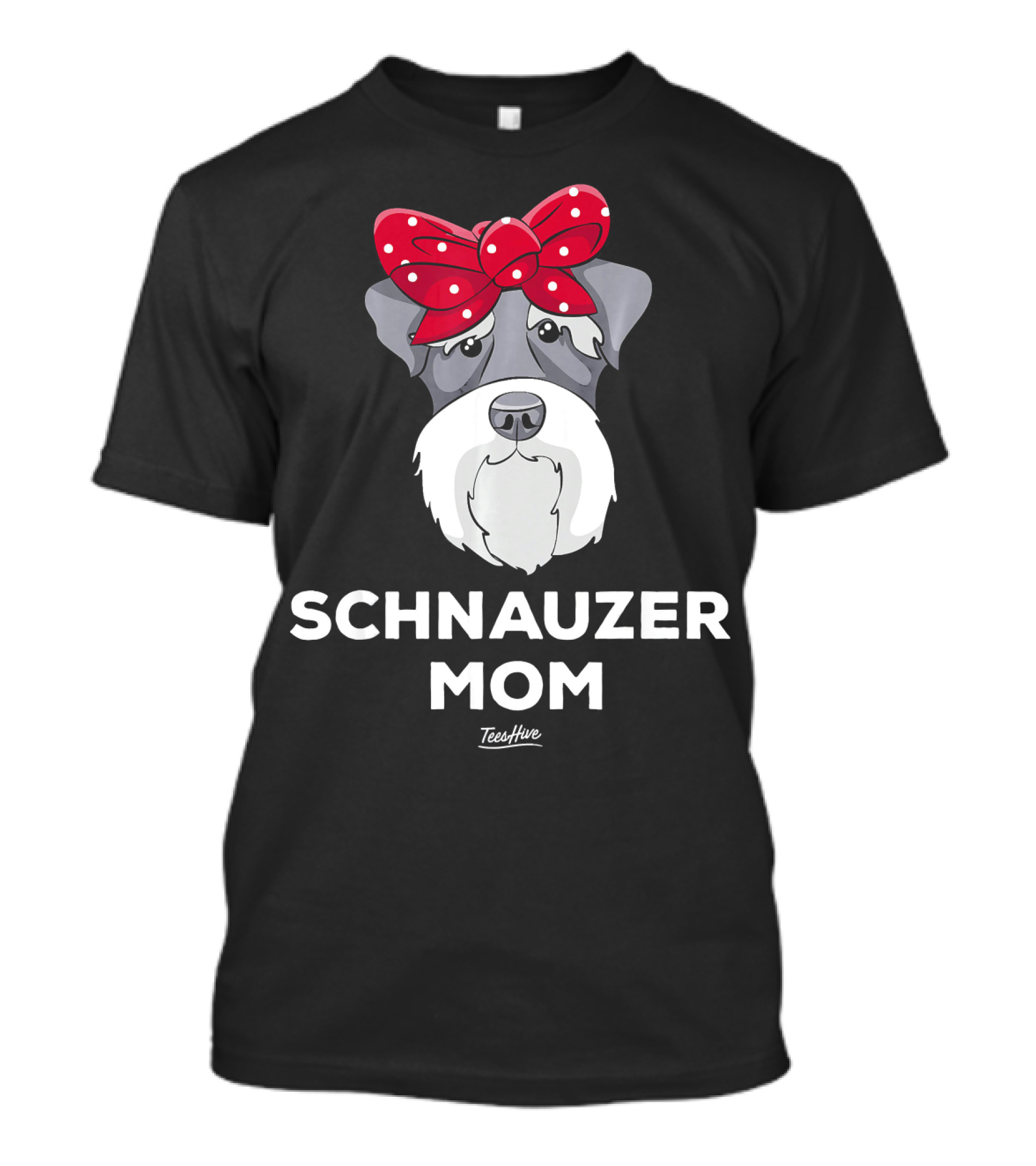 Schnauzer Mom TeesHive Dog With Red Polka Dot Bow T-Shirt