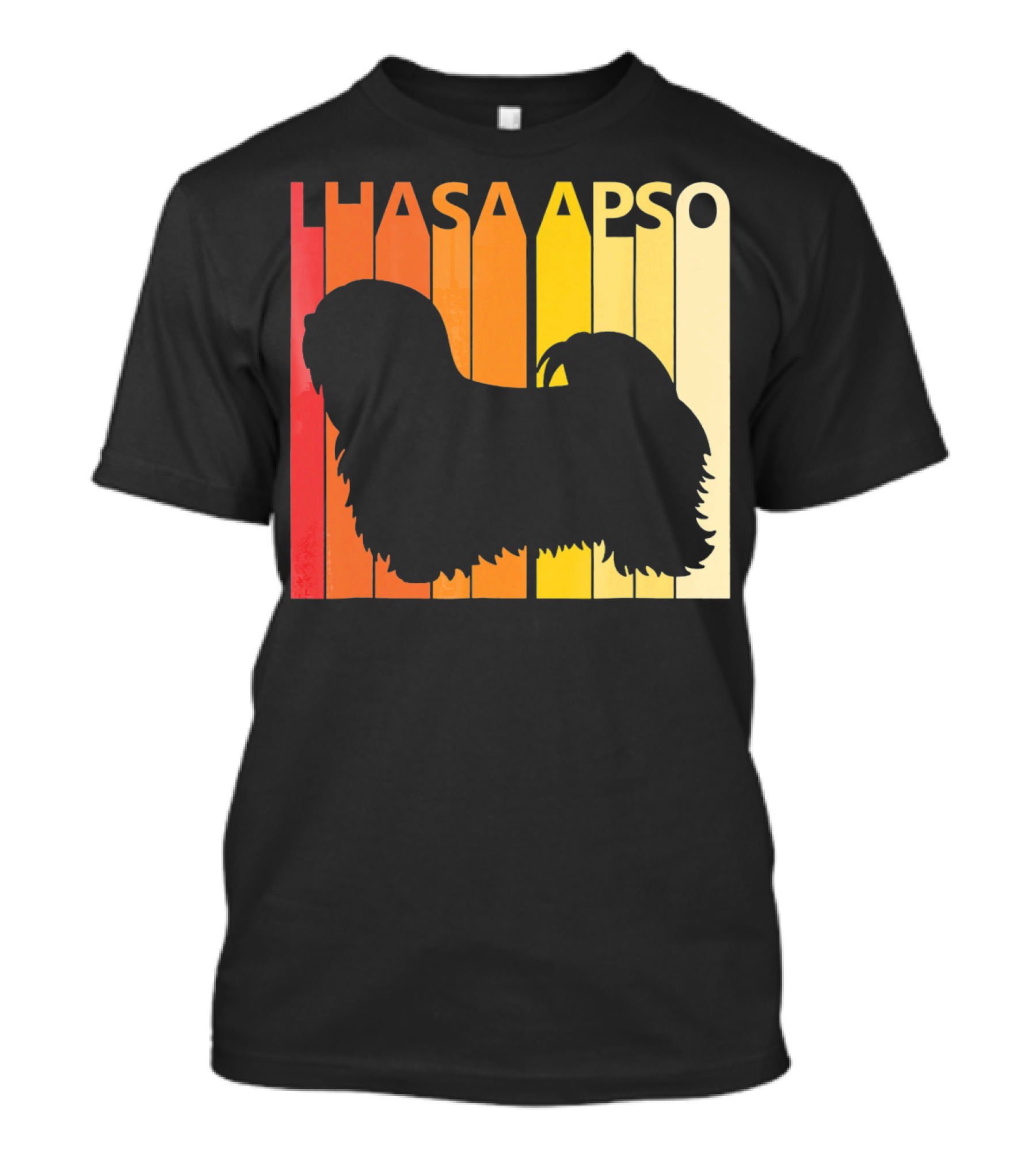Vintage Lhasa Apso Retro Silhouette Sunset Stripes T-Shirt