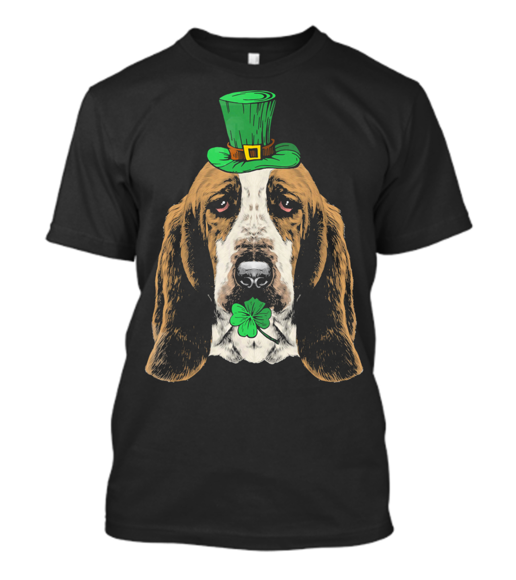 Basset Hound Leprechaun Shamrock Hat With Shamrock Leaf T-Shirt