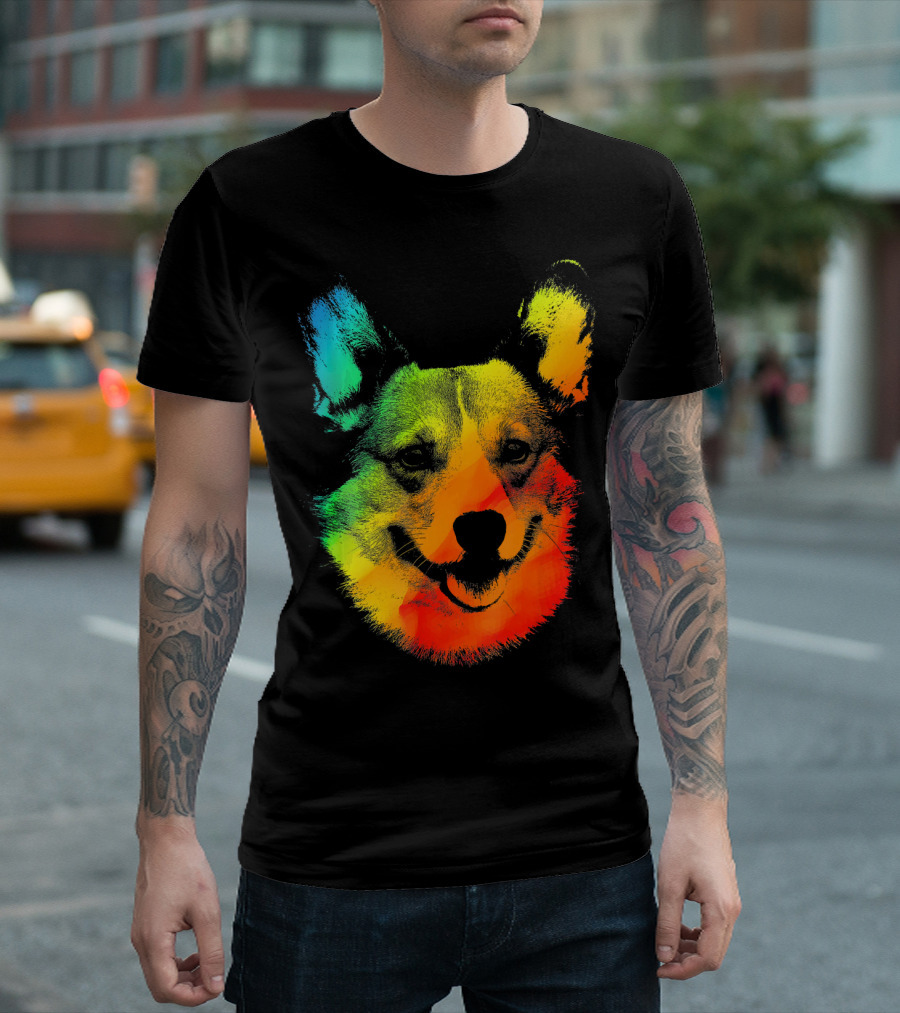 CORGI Colorful Rainbow Dog Face Multicolor T-Shirt