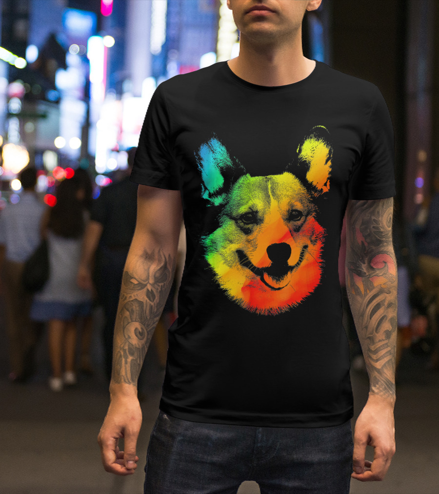 CORGI Colorful Rainbow Dog Face Multicolor T-Shirt