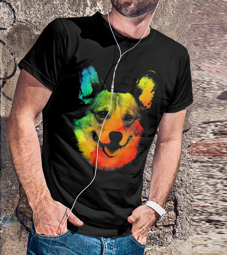 CORGI Colorful Rainbow Dog Face Multicolor T-Shirt
