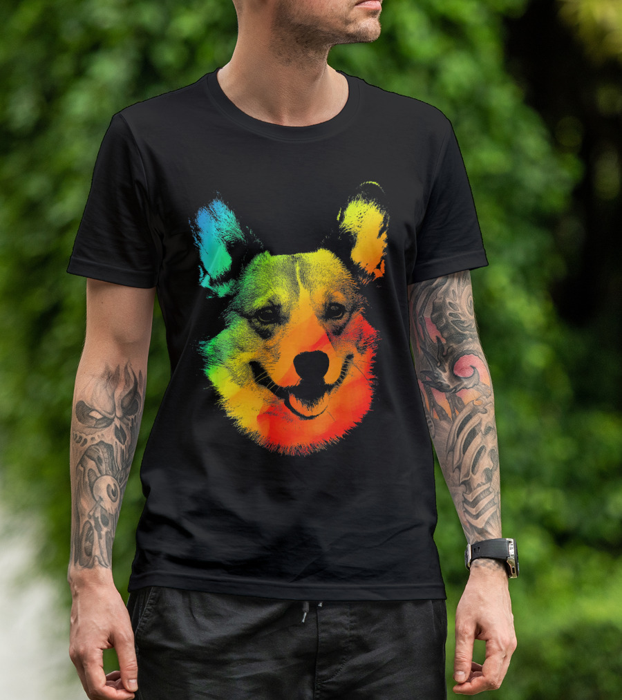 CORGI Colorful Rainbow Dog Face Multicolor T-Shirt