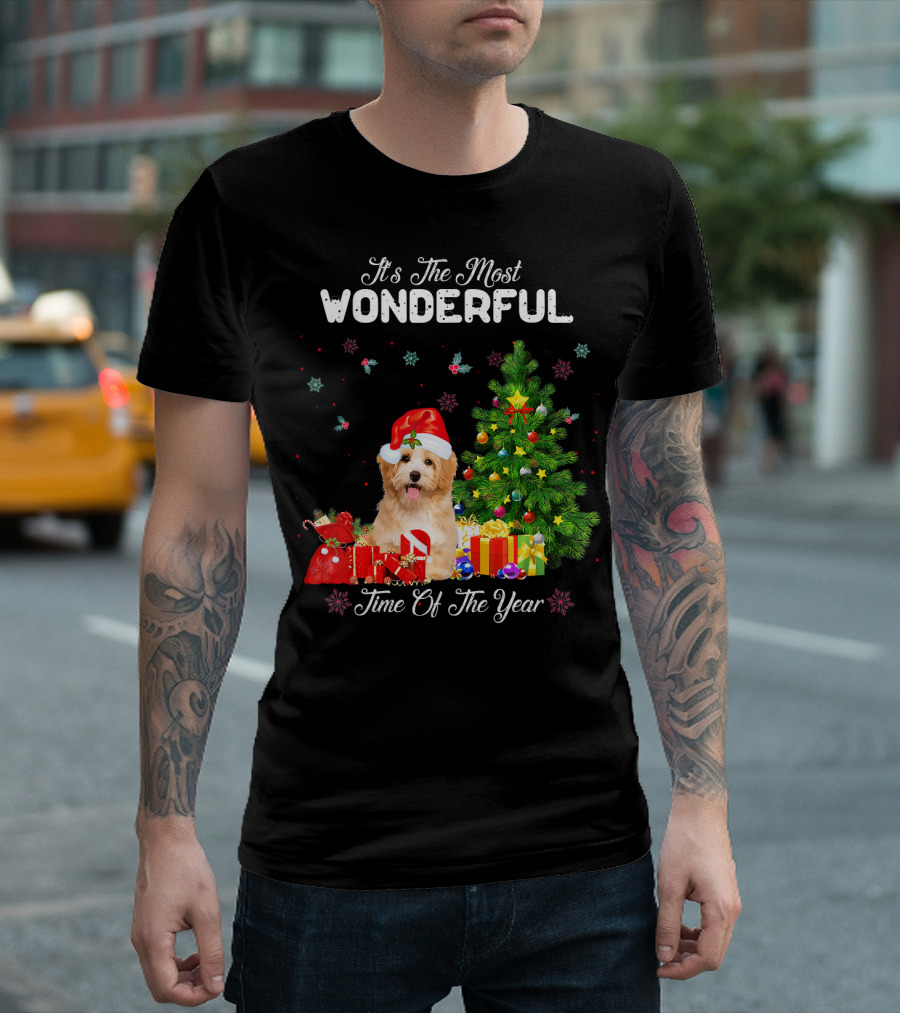 It's The Most Wonderful Time Of The Year Havanese Christmas Tree Santa Hat T-Shirt