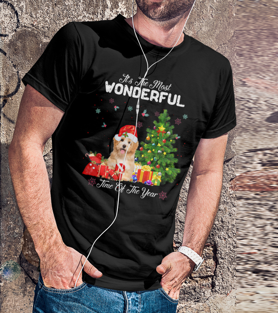 It's The Most Wonderful Time Of The Year Havanese Christmas Tree Santa Hat T-Shirt