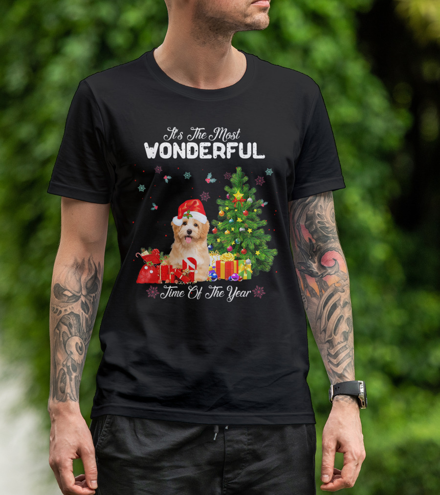 It's The Most Wonderful Time Of The Year Havanese Christmas Tree Santa Hat T-Shirt