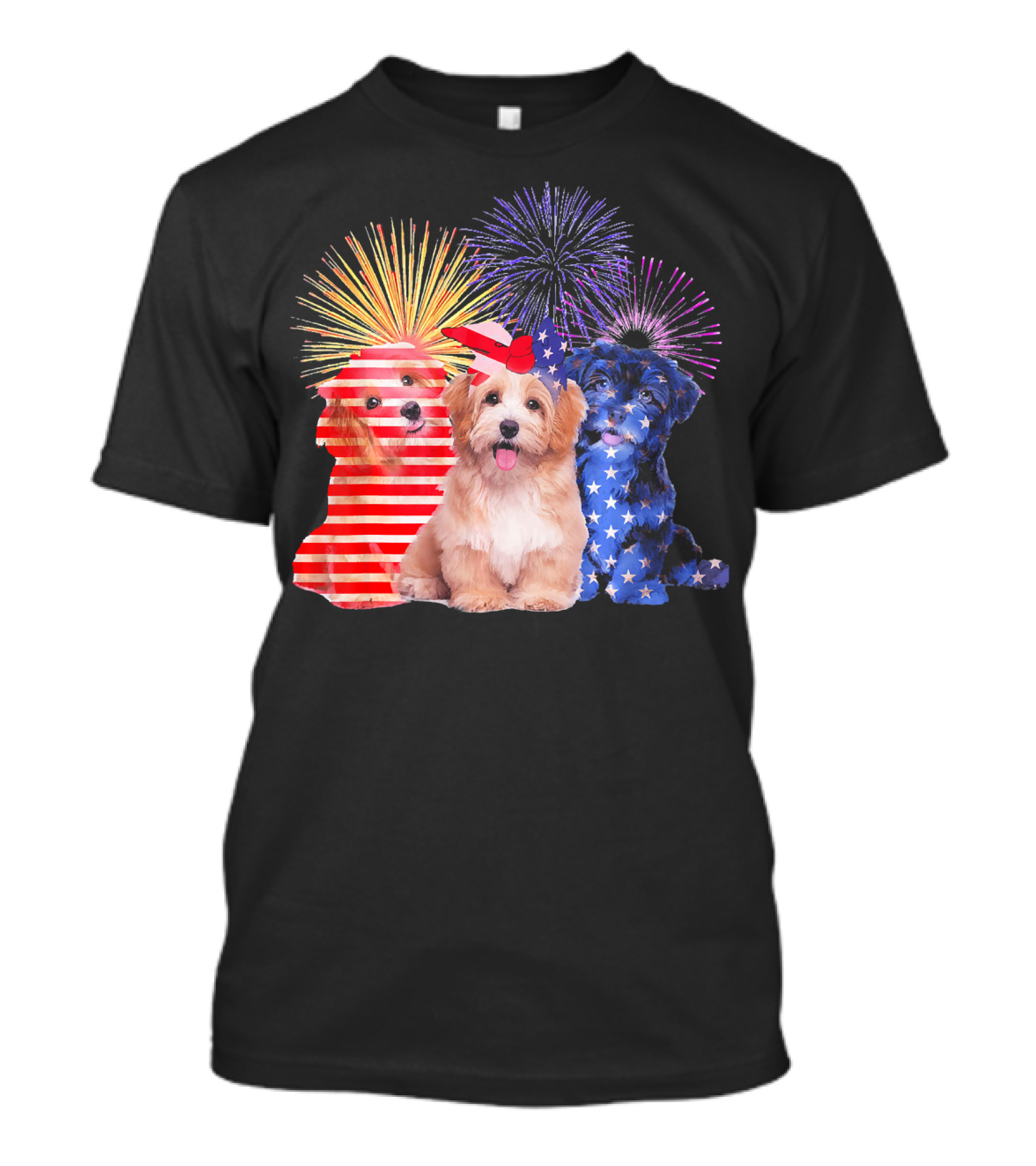 Funny Havanese Fireworks With American Flag Colors T-Shirt