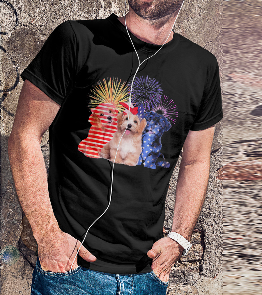 Funny Havanese Fireworks With American Flag Colors T-Shirt