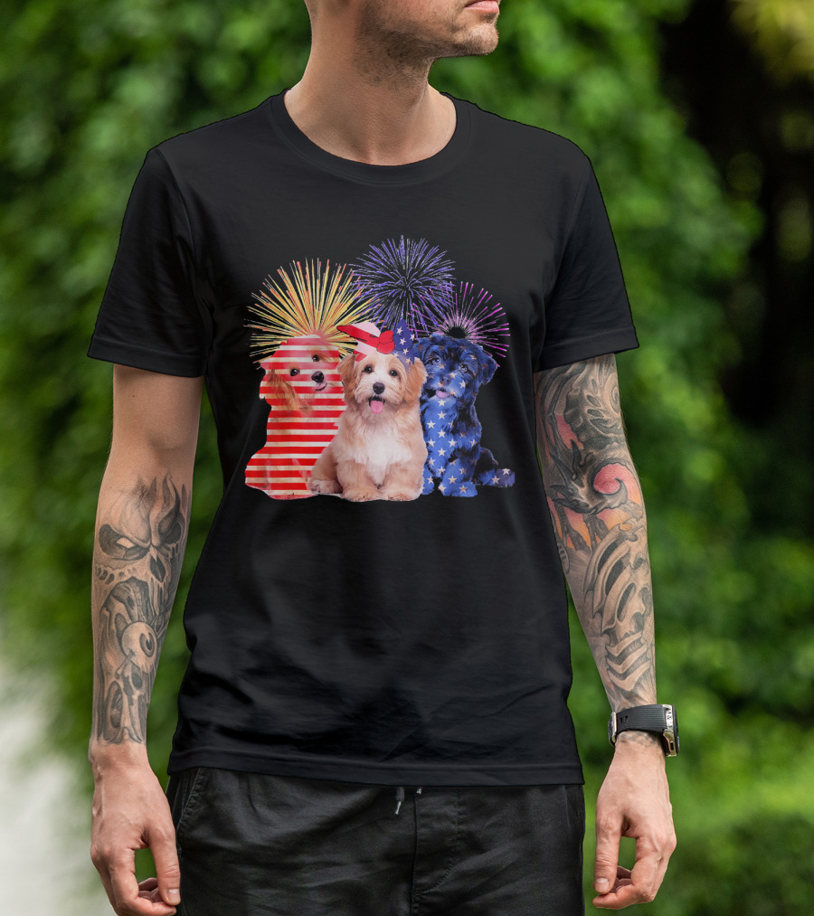 Funny Havanese Fireworks With American Flag Colors T-Shirt