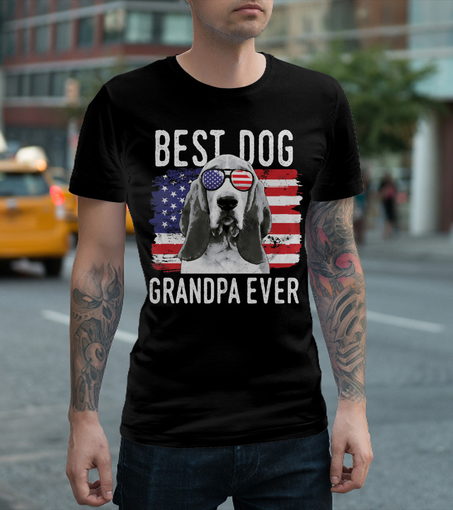 Best Dog Grandpa Ever American Flag Dog with Glasses T-Shirt