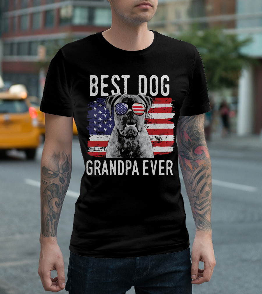 Best Dog Grandpa Ever American Flag Bull T-Shirt