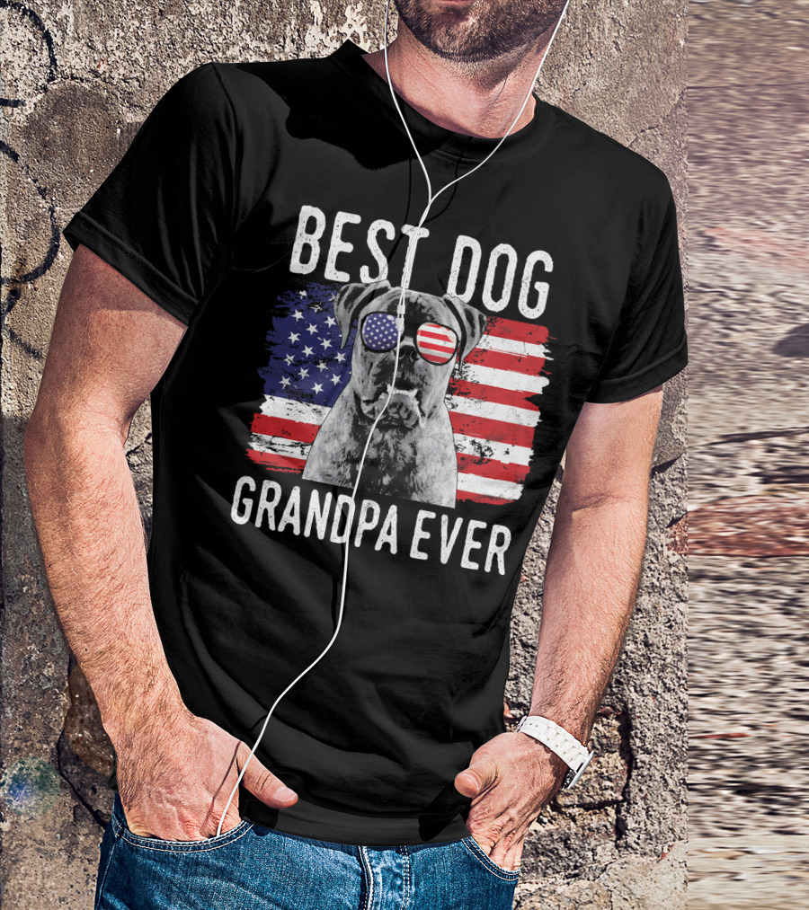 Best Dog Grandpa Ever American Flag Bull T-Shirt