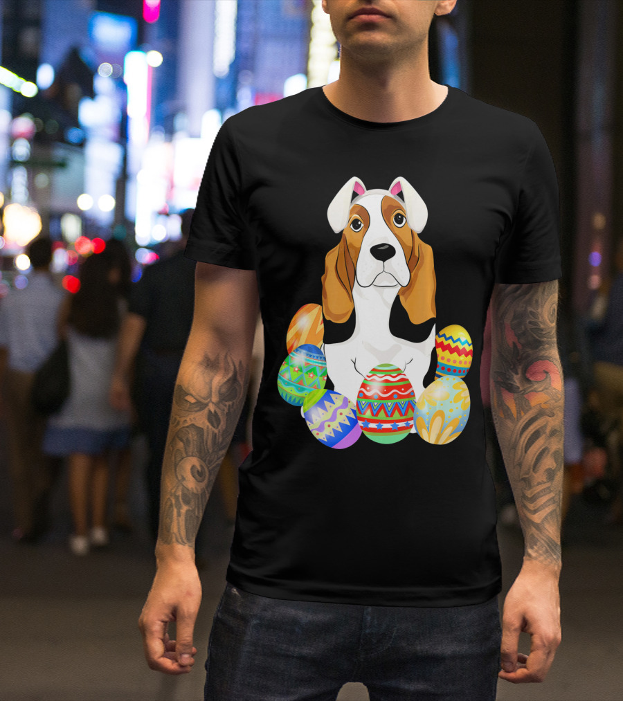 Basset Hound With Easter Eggs And Bunny Ears T-Shirt