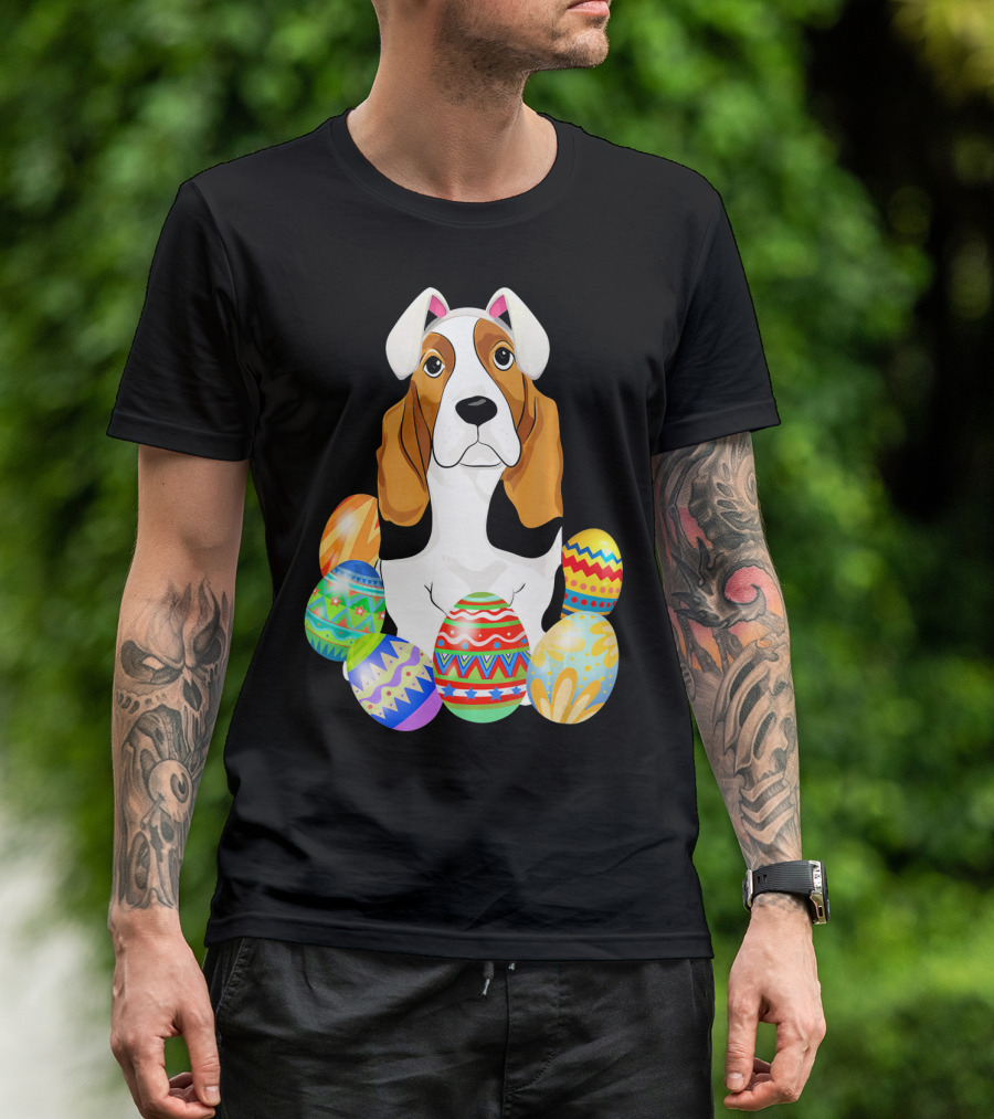 Basset Hound With Easter Eggs And Bunny Ears T-Shirt