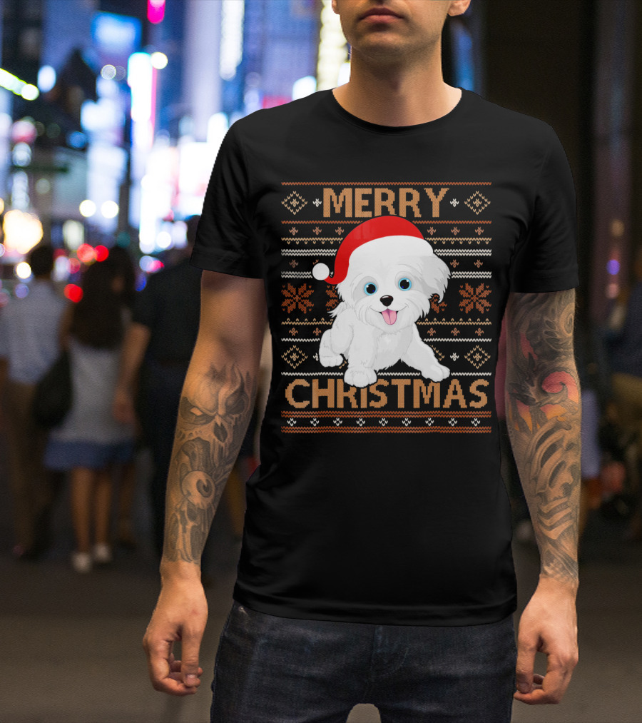 Merry Christmas Havanese Dog Santa Hat Festive T-Shirt
