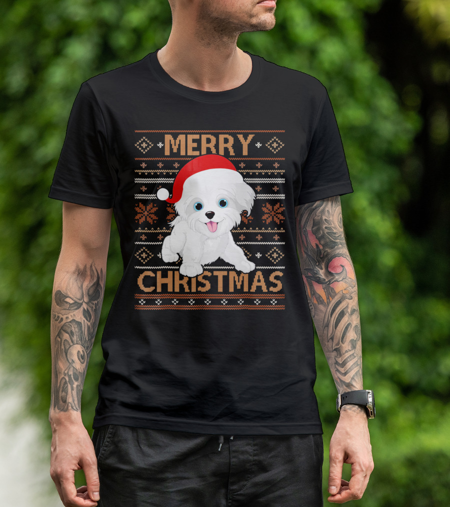 Merry Christmas Havanese Dog Santa Hat Festive T-Shirt