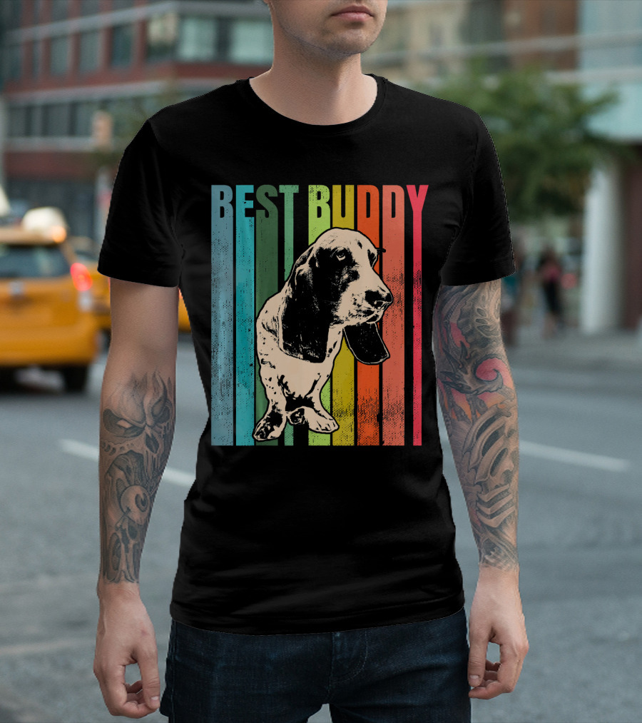 Best Buddy Vintage Basset Hound Retro Stripes T-Shirt