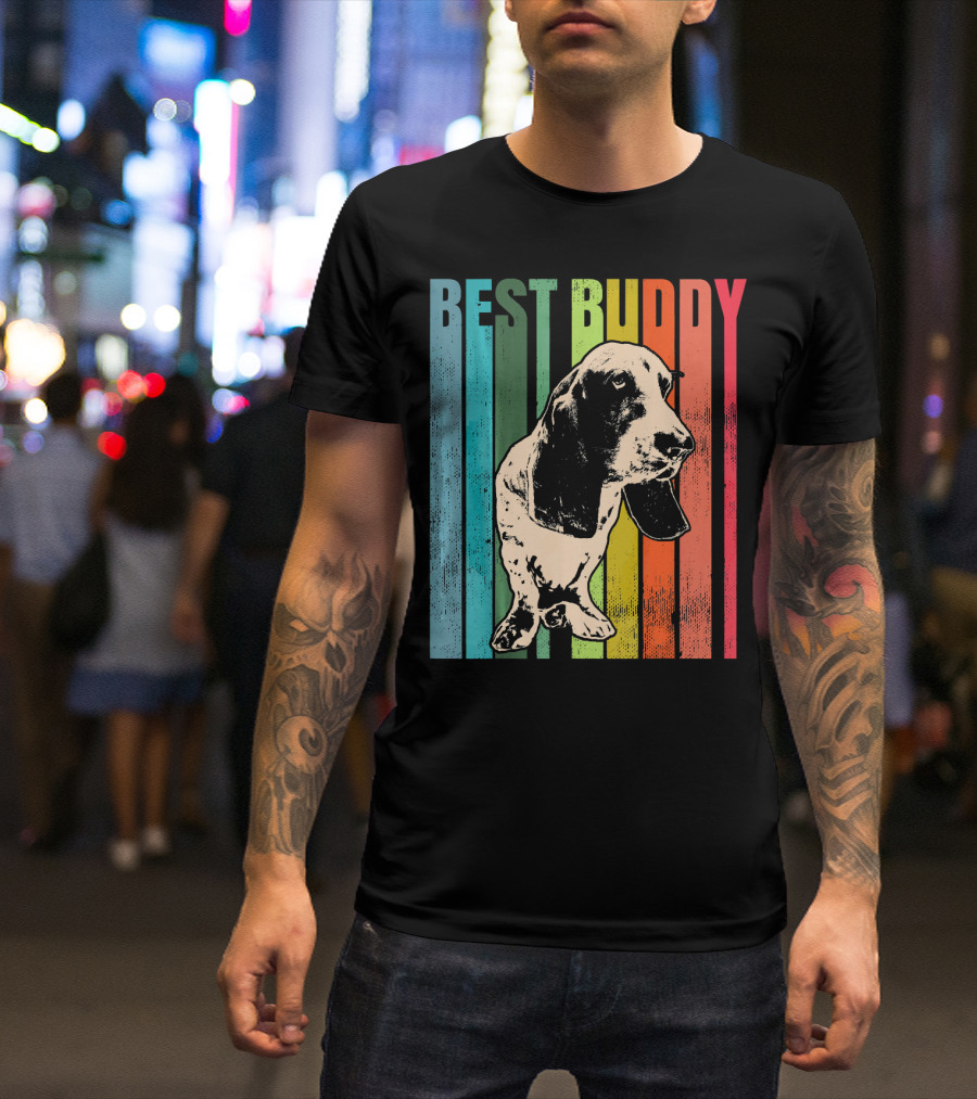 Best Buddy Vintage Basset Hound Retro Stripes T-Shirt
