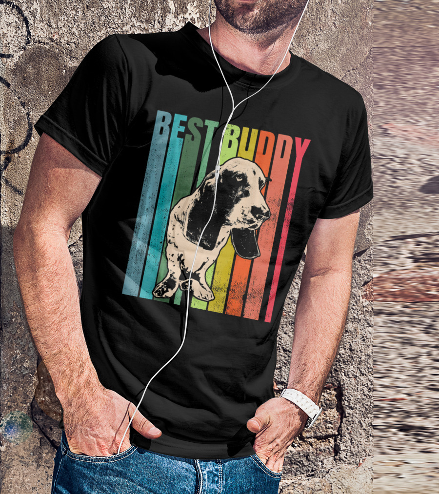 Best Buddy Vintage Basset Hound Retro Stripes T-Shirt